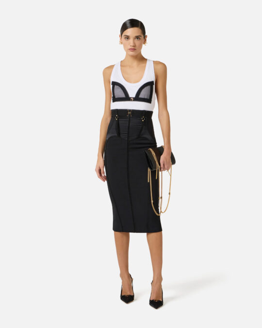 Falda corsé de crepé ligero y raso