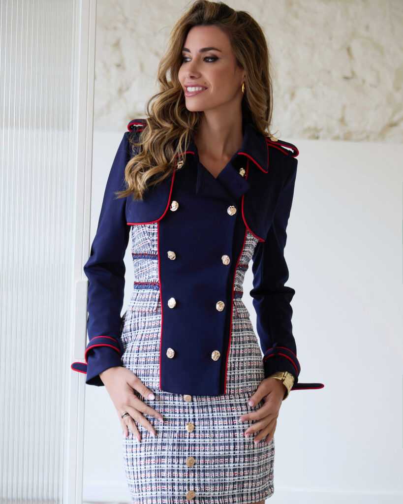 Chaqueta con Doble Abotonadura en Tweed