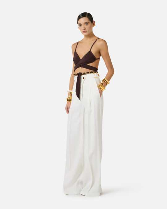 Pantalón de mezcla de lino con tiras