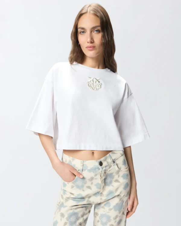 Camiseta corta con bordado Love Birds