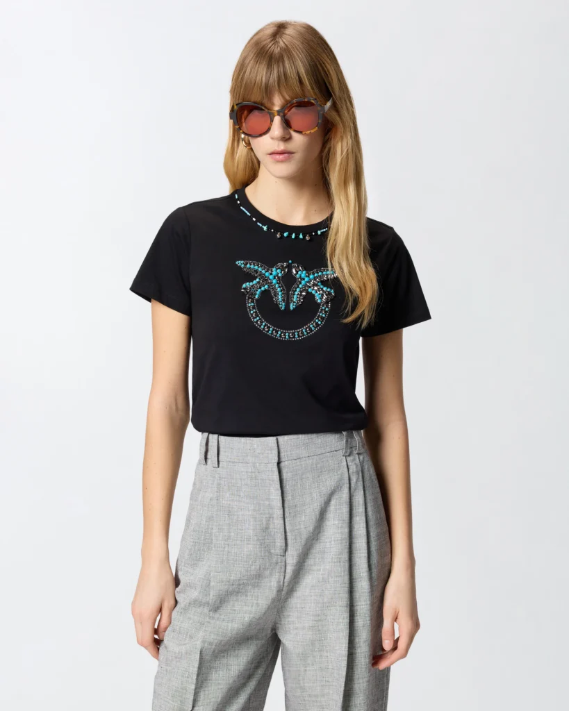 Camiseta con maxibordado joya Love Birds