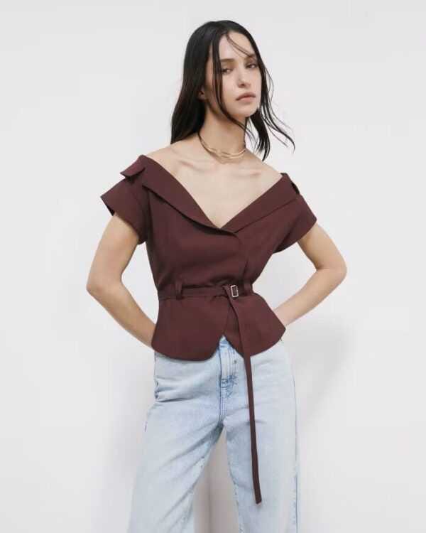 Chaqueta sartorial corta con cinturón