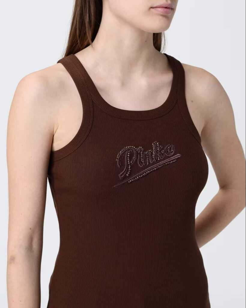 Camiseta sin mangas con bordado PINKO y pedrería