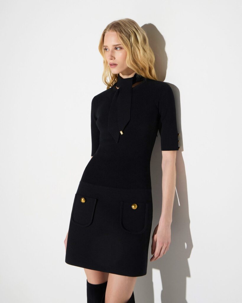 Mini vestido de punto con botones joya de Elisabetta Franchi para CLNDSTNO