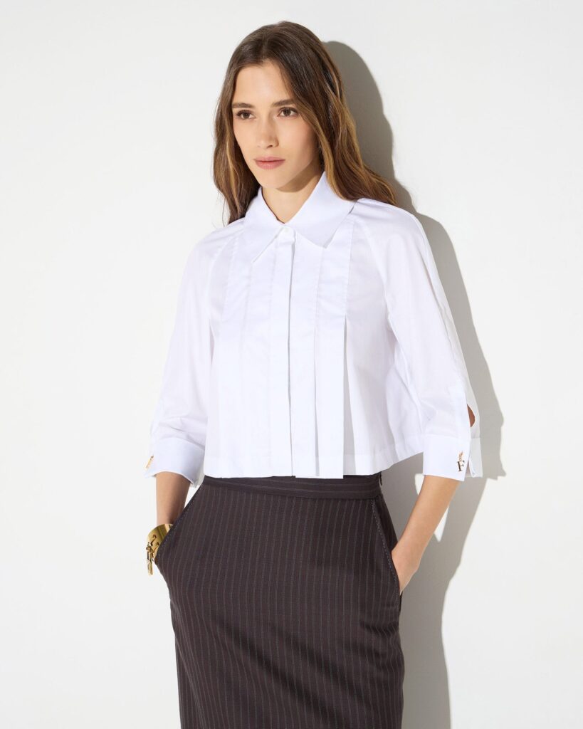 Camisa de algodón con pliegues de Elisabetta Franchi para CLNDSTNO