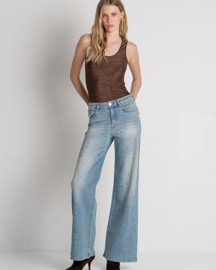 Jeans flare con aplicaciones joya y pernera ancha Fracomina para CLNDSTNO