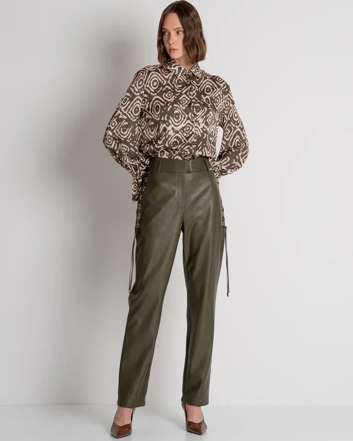 Pantalon efecto piel corte regular verde Fracomina para CLNDSTNO
