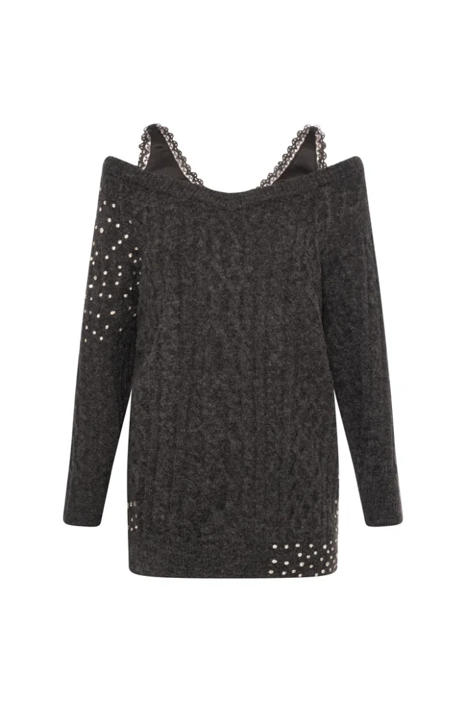 Vestido corto de punto con ochos entallado Fracomina gris para CLNDSTNO