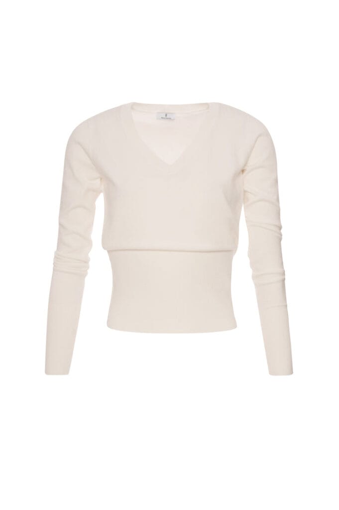 Jersey de punto fino slim fit escote en pico blanco Fracomina mujer