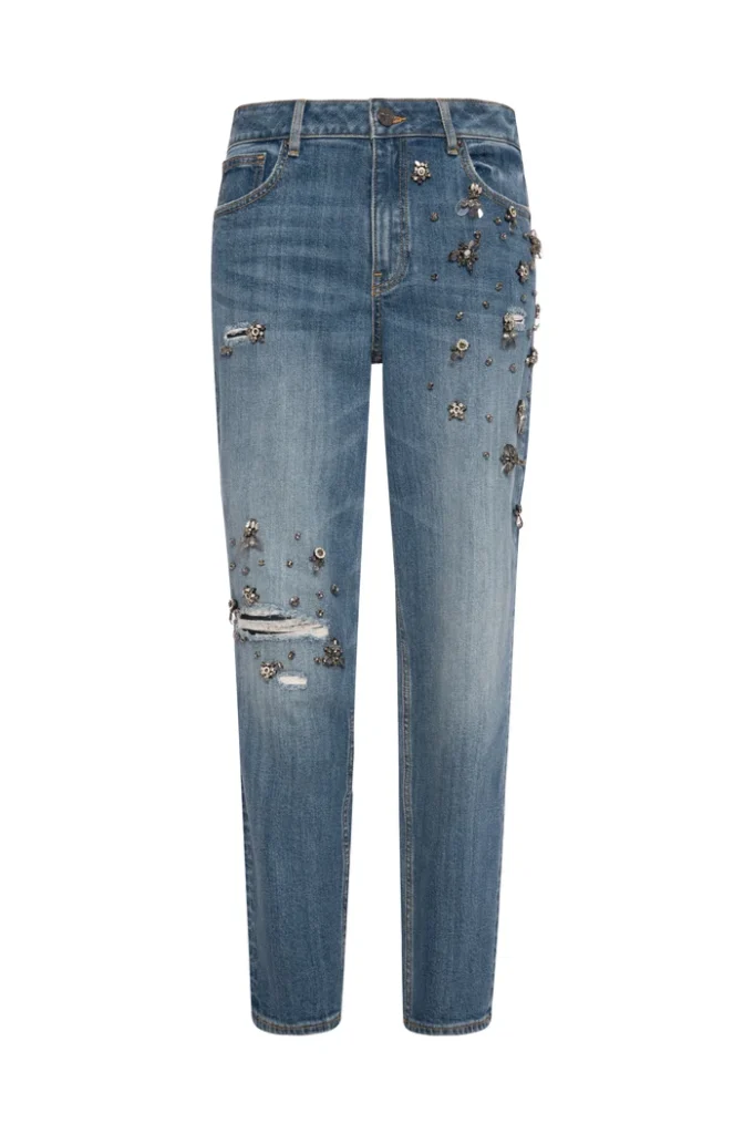 Vaqueros carrot mom fit tiro alto denim lavado medio Fracomina azul