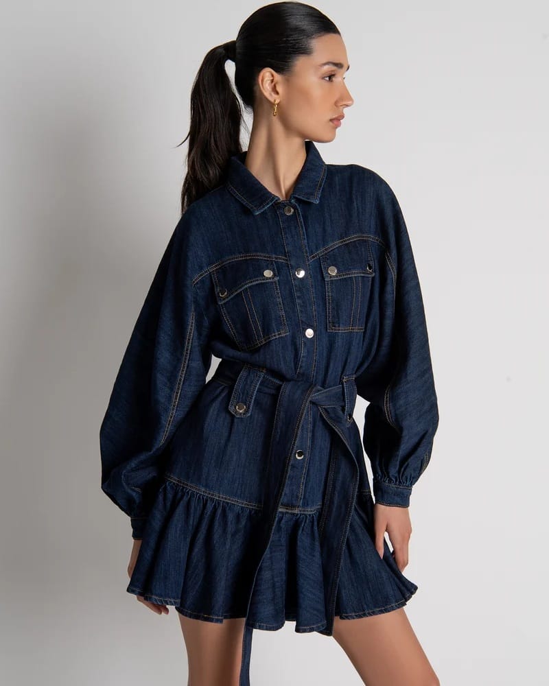 Minivestido de corte regular en tejido vaquero con lavado medio - Pronto