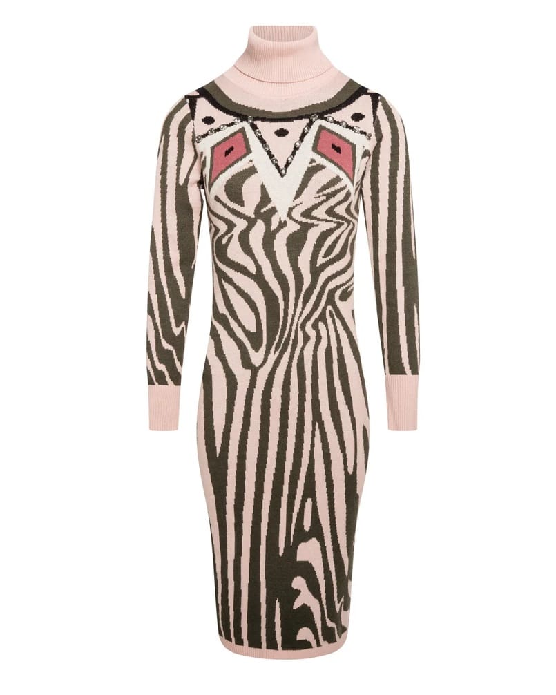 Vestido de punto entallado midi con efecto jacquard estampado - Pronto