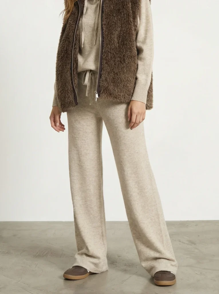 Pantalon fluido de punto tiro alto beige JJL Collection mujer