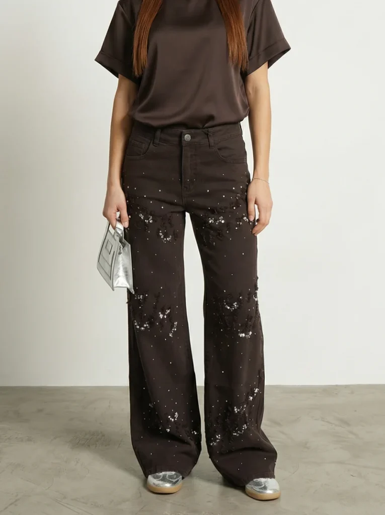 aqueros rectos tiro alto denim marron mujer JJL Collection