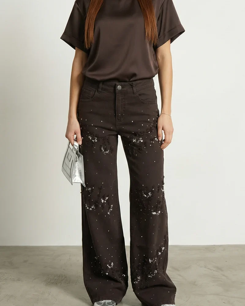 aqueros rectos tiro alto denim marron mujer JJL Collection