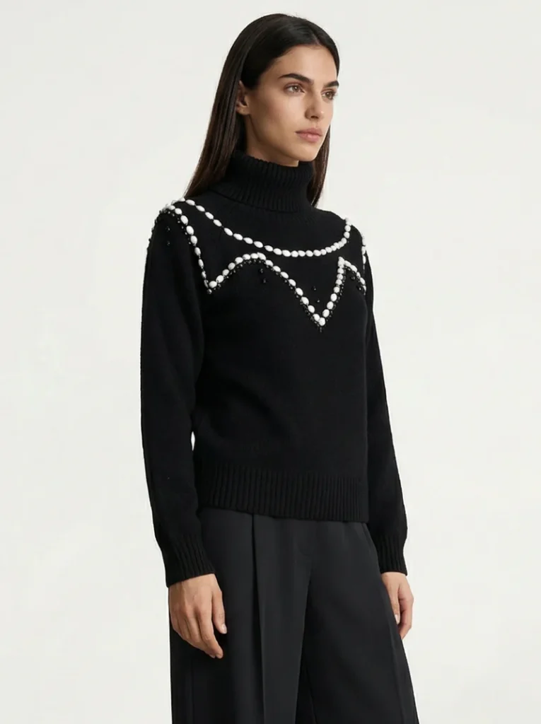 Jersey de punto negro con aplicaciones joya mujer JJL Collection