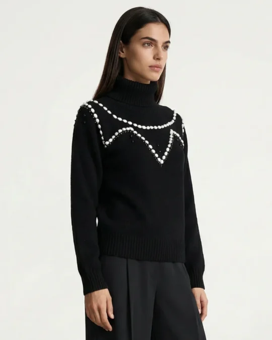 Jersey de punto negro con aplicaciones joya mujer JJL Collection