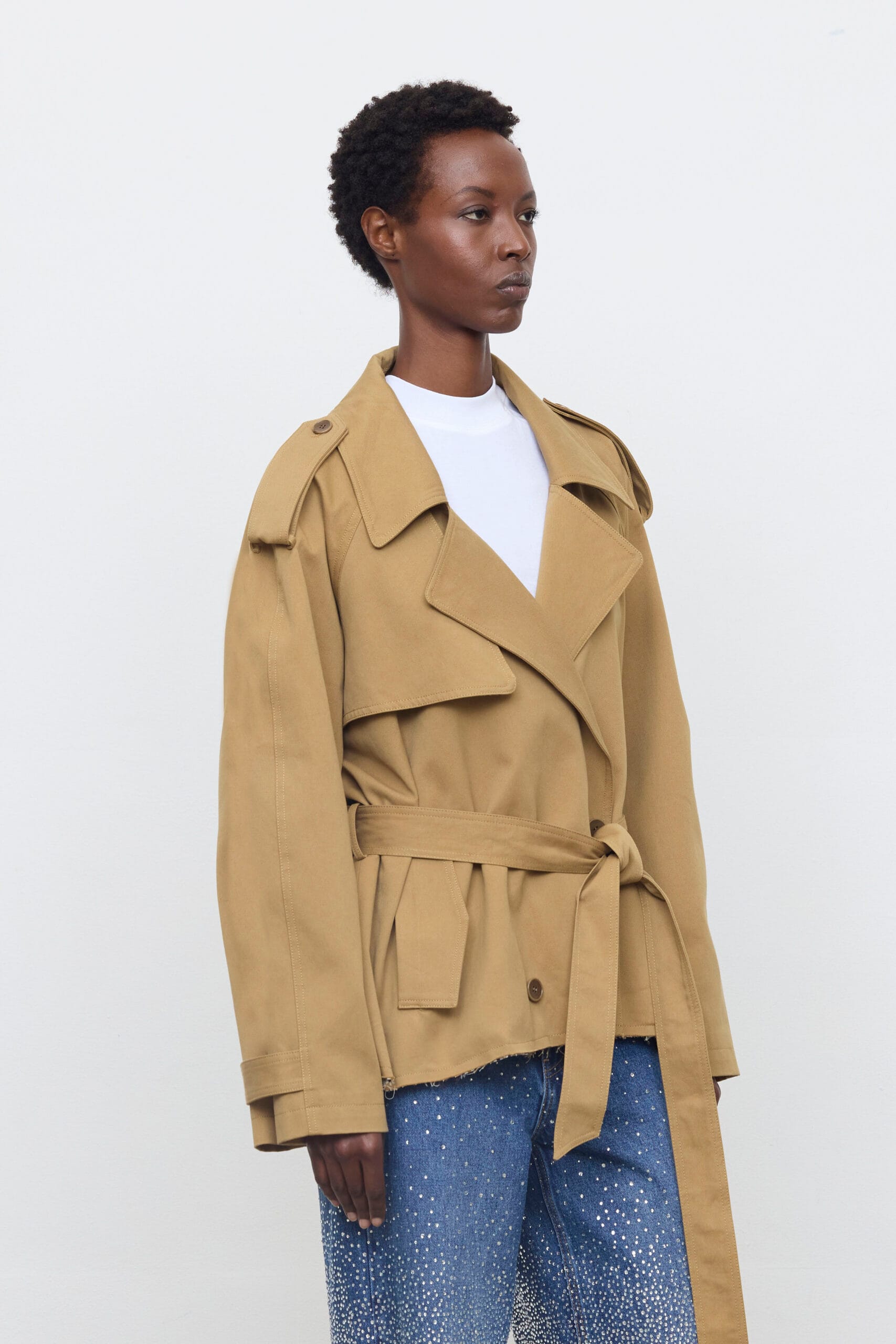 Trench gabardina fluida con cinturón Eleh verde caqui