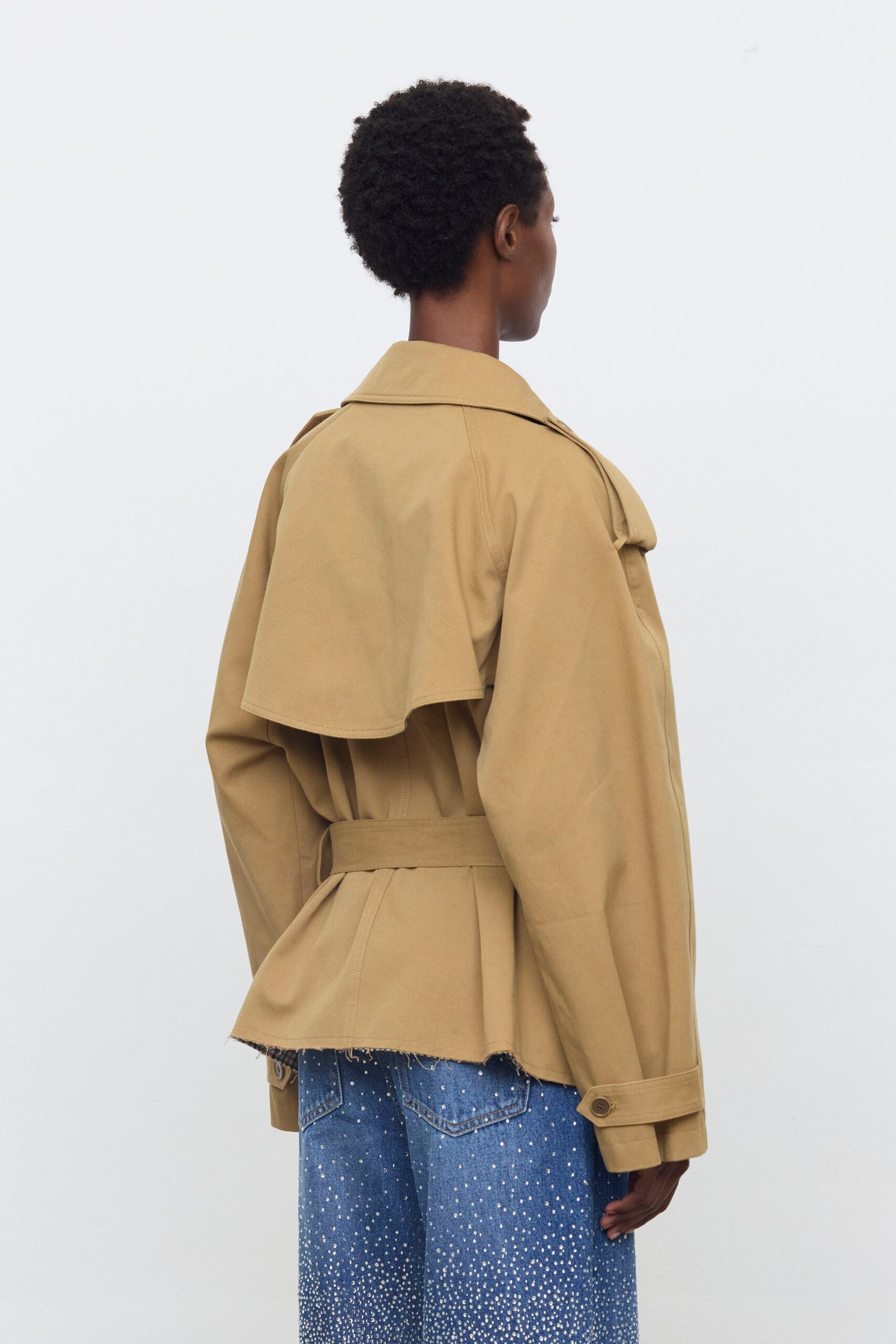 Trench gabardina fluida con cinturón Eleh verde caqui - Imagen 3