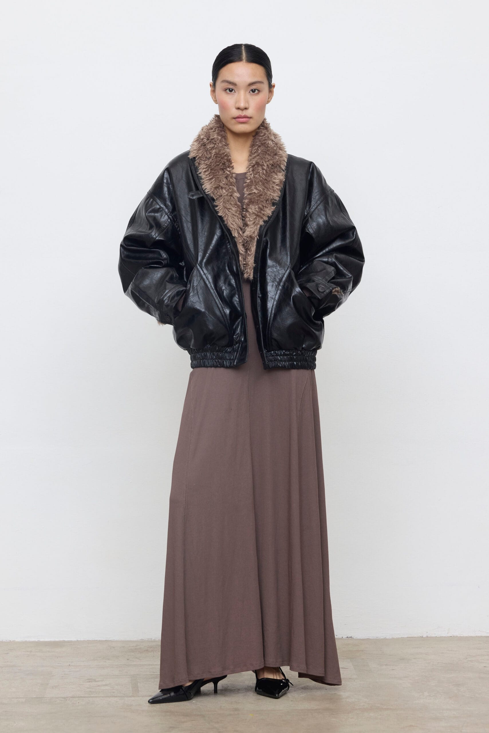 Cazadora bomber de ecopiel con cuello de borreguillo Eleh - Imagen 4