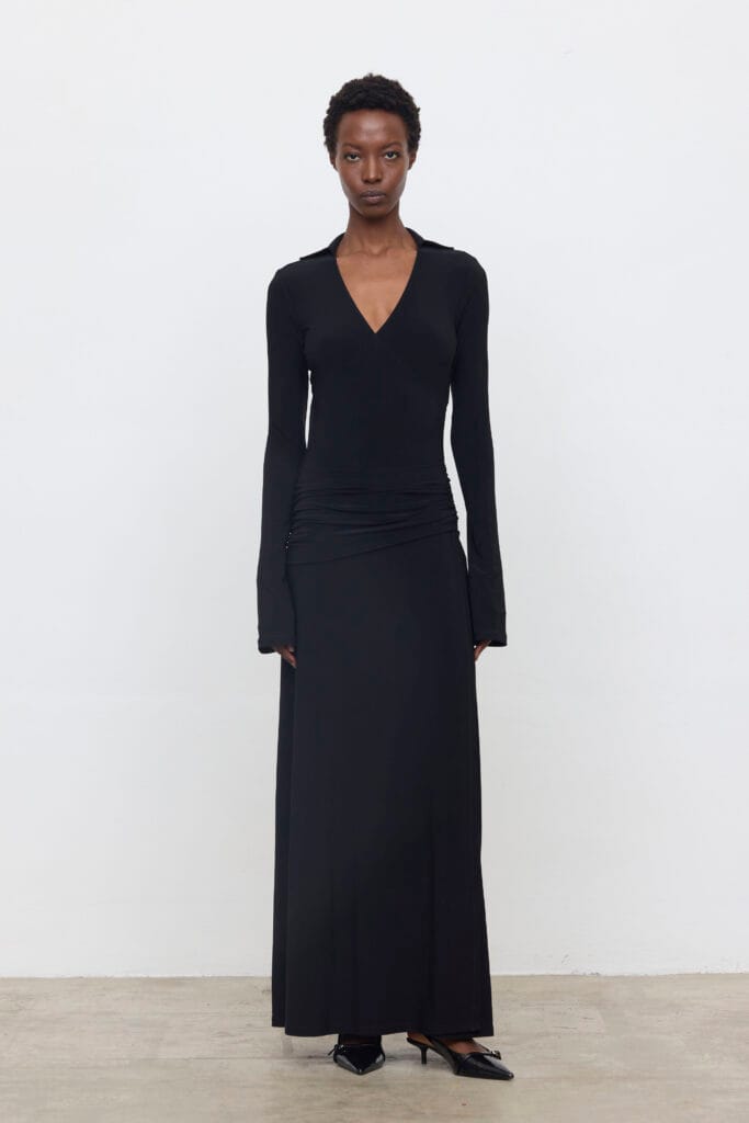 Vestido largo camisero con escote cruzado y cintura fruncida Eleh