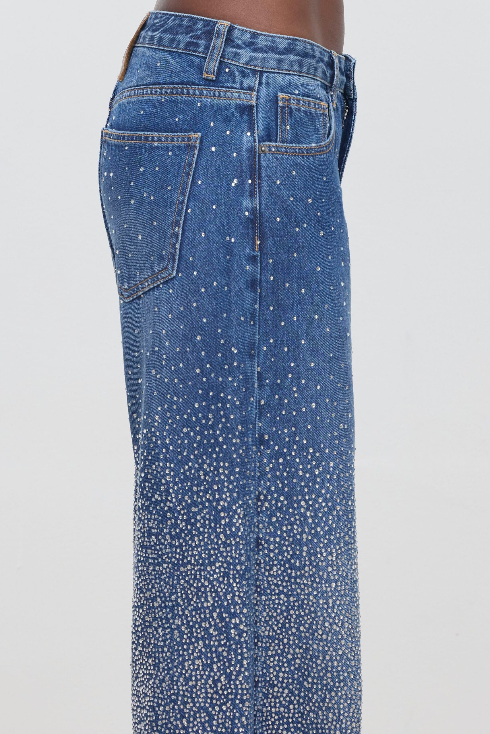 Pantalón vaquero wide leg con strass degradado Eleh denim azul - Imagen 4