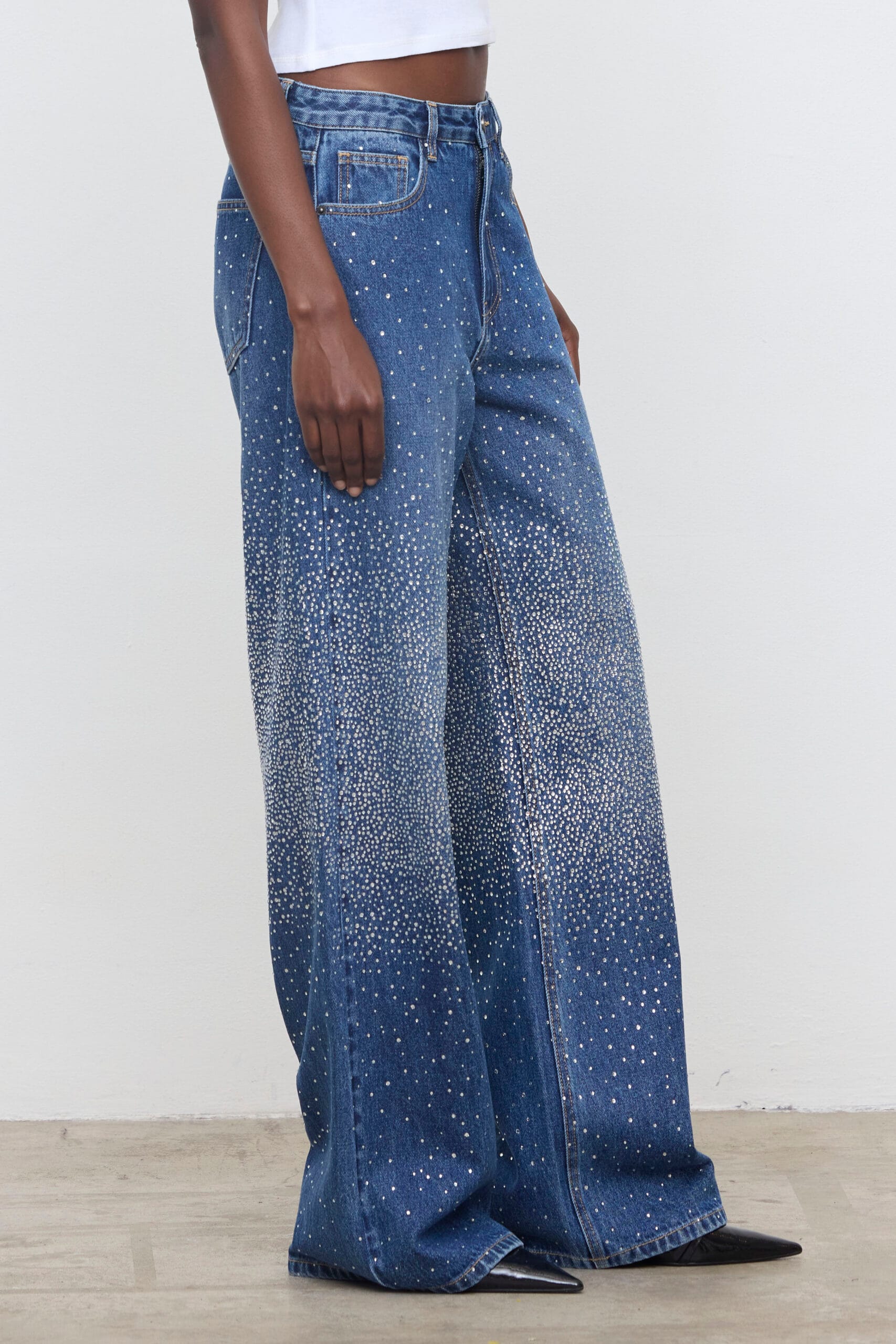 Pantalón vaquero wide leg con strass degradado Eleh denim azul - Imagen 2