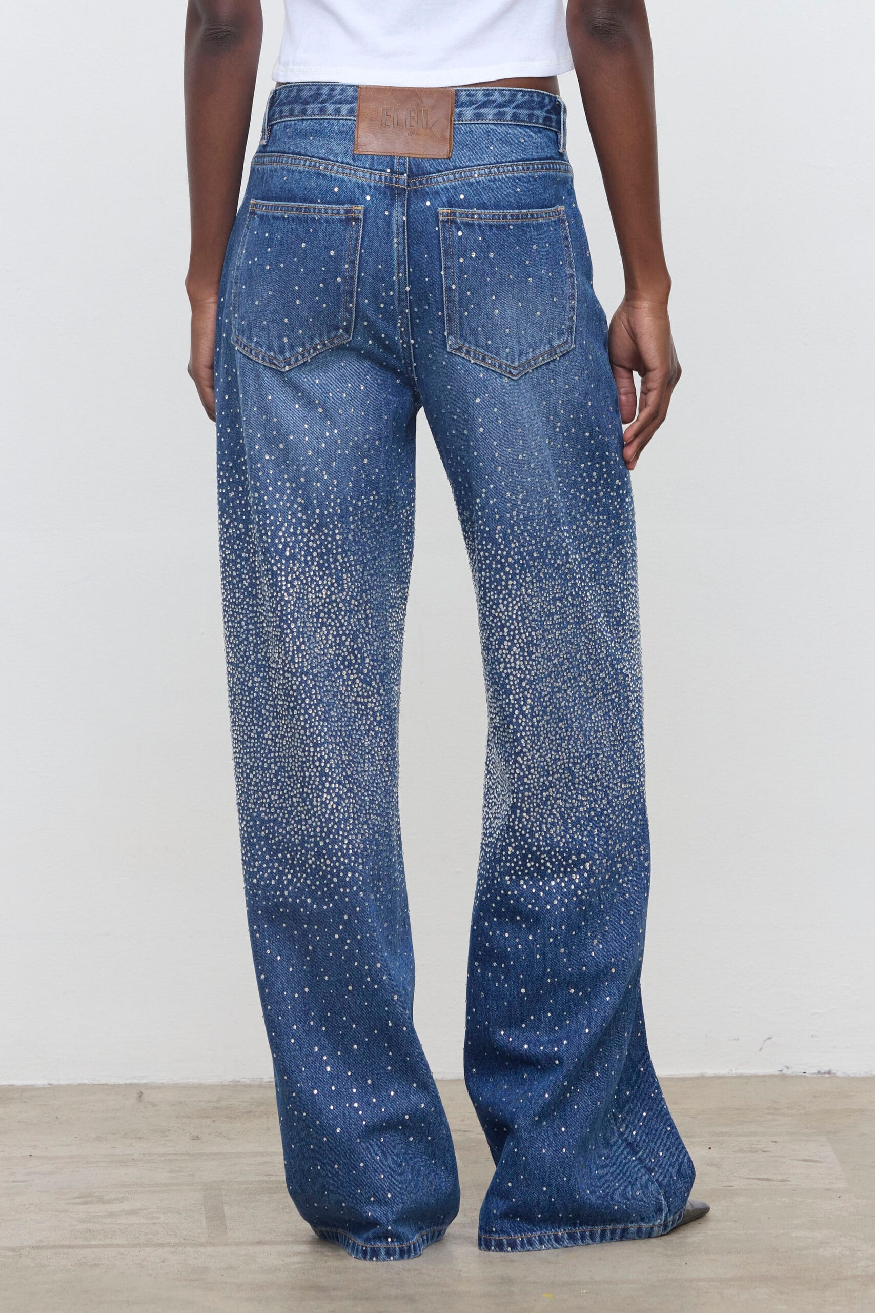 Pantalón vaquero wide leg con strass degradado Eleh denim azul - Imagen 3