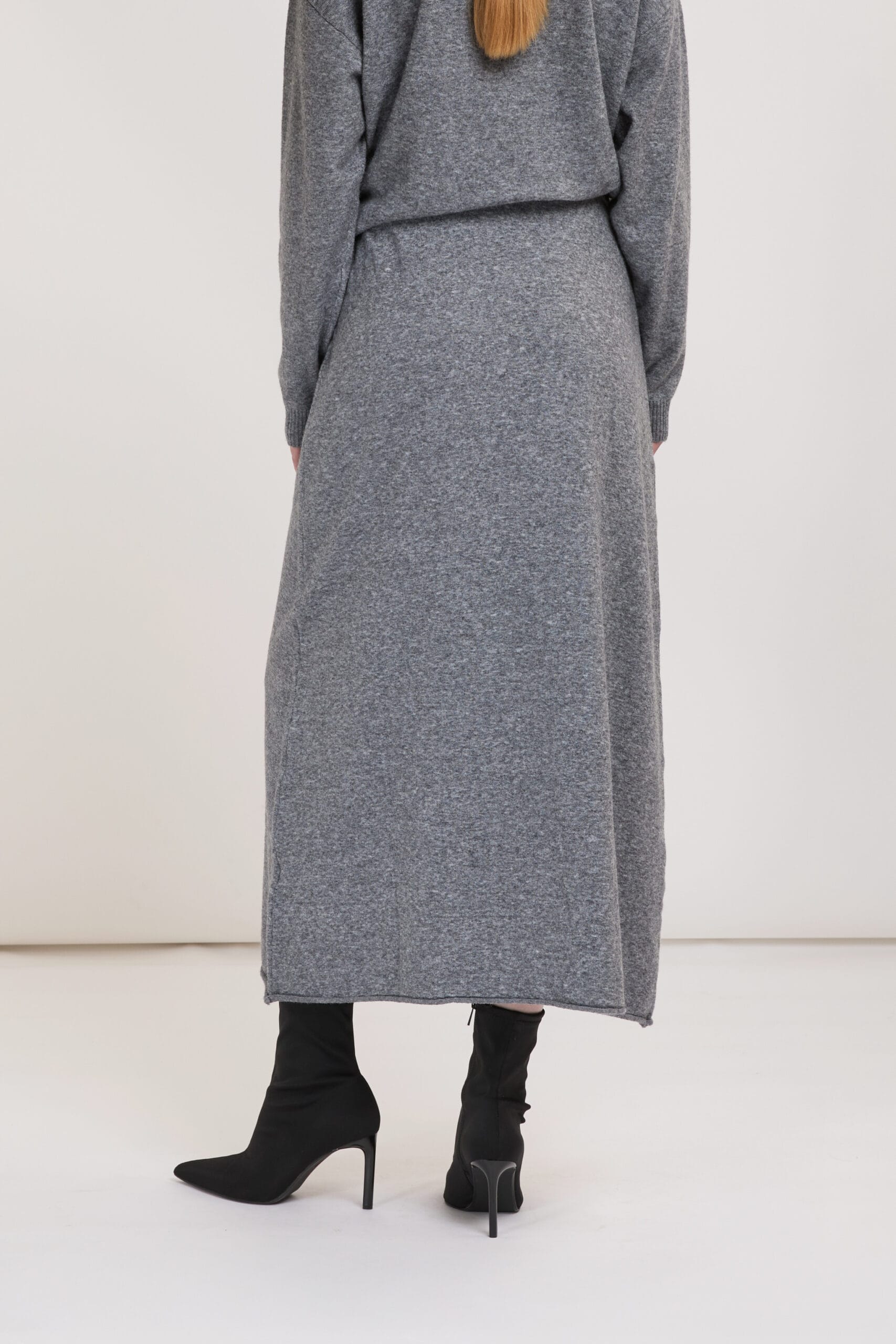 Falda midi de punto suave con cintura elástica Eleh gris melange - Imagen 4