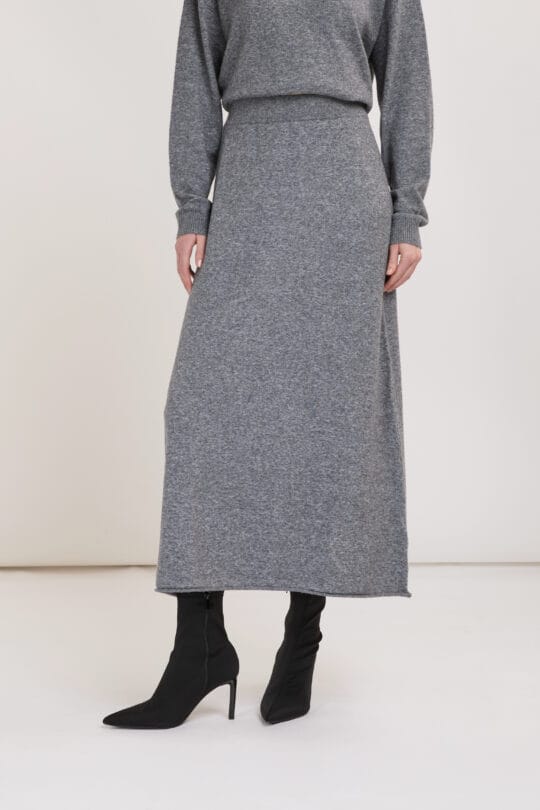 Falda midi de punto suave con cintura elástica Eleh gris melange