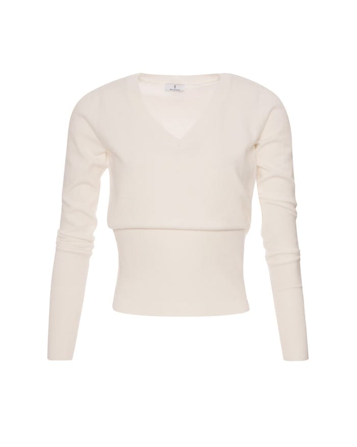 Jersey de punto fino slim fit escote en pico blanco Fracomina mujer