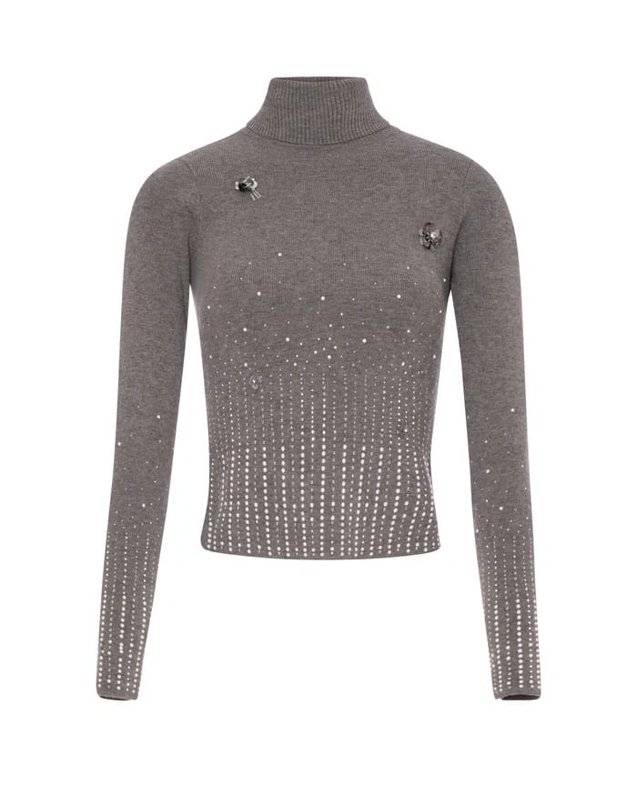 Jersey de punto fino slim fit con brillantes gris Fracomina mujer