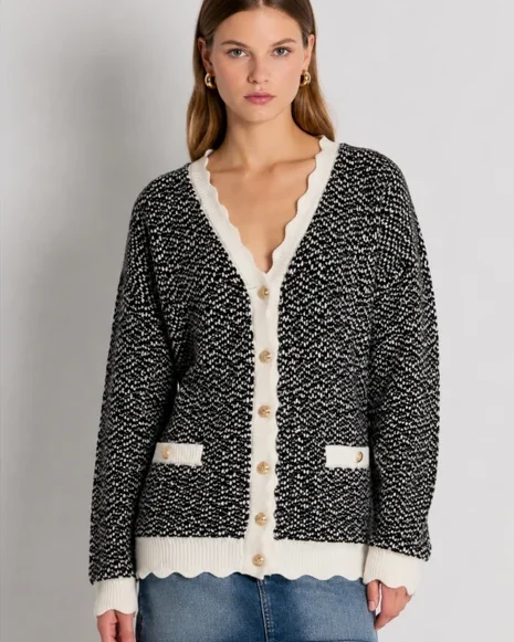 Cárdigan de punto oversize jacquard escote en pico Fracomina