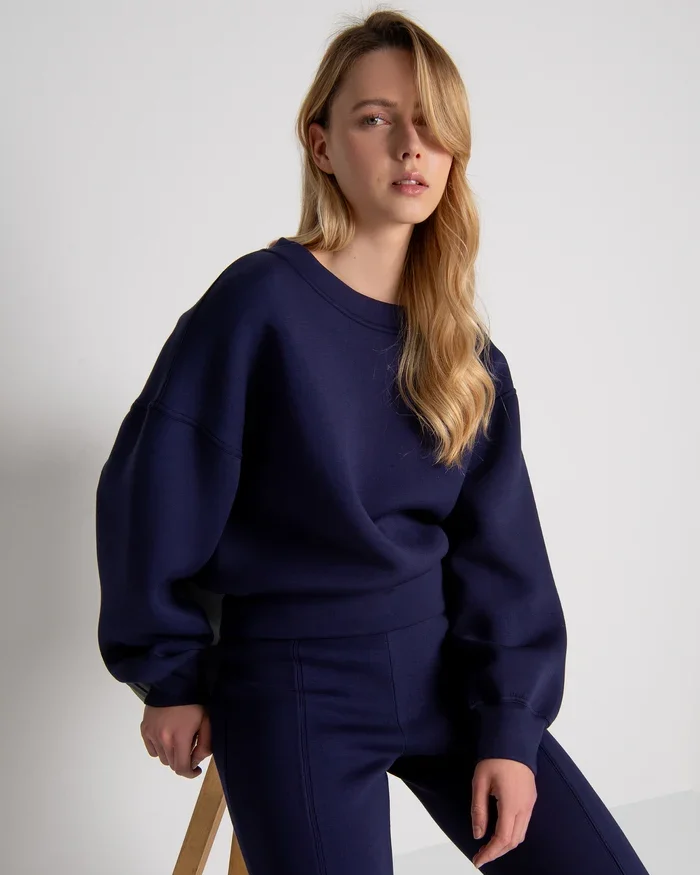 Sudadera azul de cuello redondo regular fit Fracomina mujer
