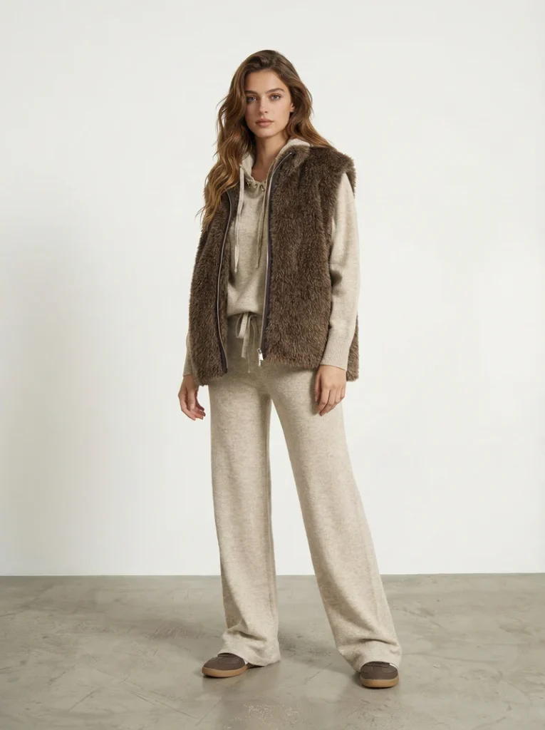 Sudadera de punto con capucha beige JJL Collection mujer