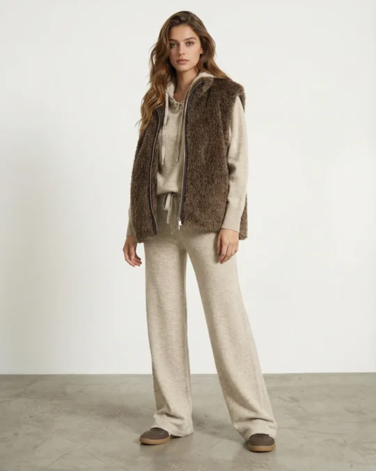 Sudadera de punto con capucha beige JJL Collection mujer