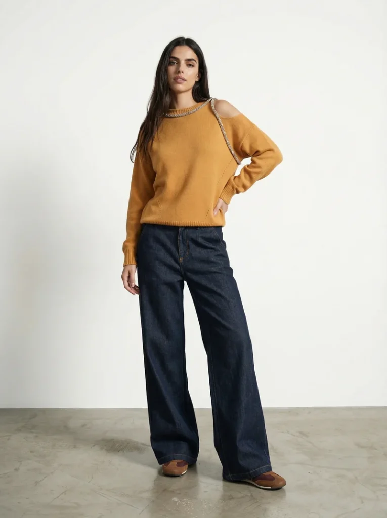 Jersey de punto fino mujer cuello redondo naranja JJL Collection