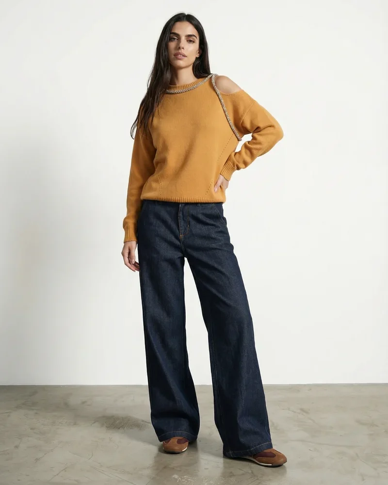 Jersey de punto fino mujer cuello redondo naranja JJL Collection
