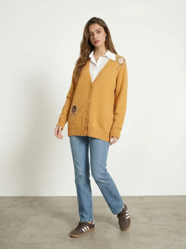 Cardigan de punto mujer con botones naranja JJL Collection