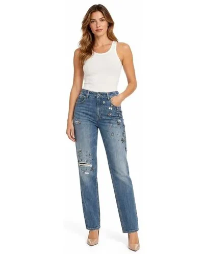 Vaqueros carrot mom fit tiro alto denim lavado medio Fracomina azul