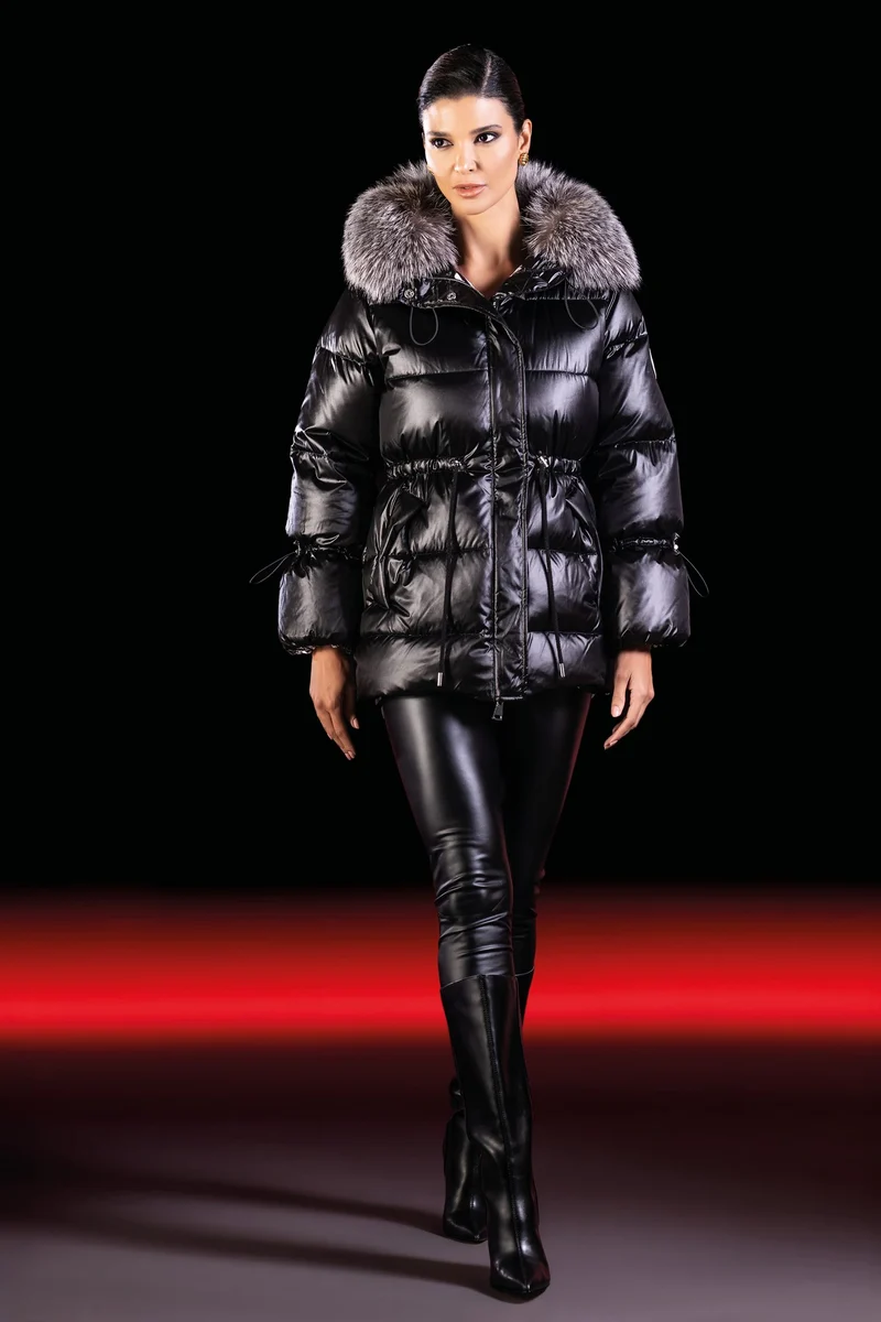 Abrigo de plumas negro acolchado mujer Loco Luxo